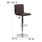 Flash Furniture Contemporary Brown Vinyl Adjustable Height Barstool with Horizontal Stitch Back & Chrome Base - 2 Pack-Footrest