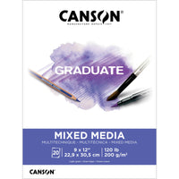 Canson Graduate Mixed Media Pad - 9" W x 12" H - Foldover Cover - 20 Sheets - (C31250P042)-A durable, medium weight paper designed to withstand the combination of wet and dry media for art practice and art class study