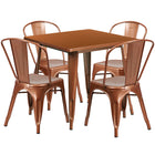 31.5'' Square Copper Metal Indoor-Outdoor Table Set with 4 Stack Chairs [ET-CT002-4-30-POC-GG]-Metal Cafe Table