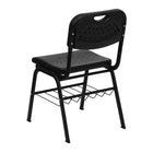 Flash Furniture HERCULES Series Black Plastic Chair with Black Frame & Book Basket-Ergonomically Contoured Design