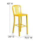 Flash Furniture Commercial Grade 30" High Metal Indoor-Outdoor Barstool with Vertical Slat Back - Yellow - 2 Pack-Designed for Indoor or Outdoor Use