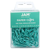 JAM Paper Coloured Standard Paper Clips, Small, Teal, 100 Pack (21832064)-Size: 1 Inch (Standard/Regular)