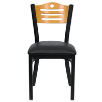Flash Furniture HERCULES Series Black Slat Back Metal Restaurant Chair - Natural Wood Back, Black Vinyl Seat - 2 Pack-Set of 2 Metal Dining Chairs