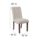 Chaise Parsons en tissu beige HERCULES avec dossier roulé, garniture pour clous décoratifs et finition couleur noyer-Patins en plastique protecteurs de plancher