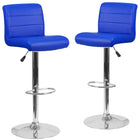 Flash Furniture Contemporary Vinyl Adjustable Height Barstool with Rolled Seat and Chrome Base - Blue - 2 Pack-Low Back Design