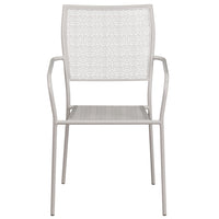 Flash Furniture Light Grey Indoor-Outdoor Steel Patio Arm Chair with Square Back-Stackable Patio Chair