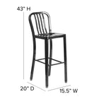 Flash Furniture Commercial Grade 30" High Black Metal Indoor-Outdoor Barstool with Vertical Slat Back - 2 Pack-Designed for Indoor or Outdoor Use