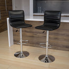 Flash Furniture Contemporary Black Vinyl Adjustable Height Barstool with Horizontal Stitch Back & Chrome Base - 2 Pack-Chrome Base