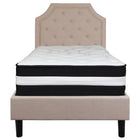 Flash Furniture - Lit à plate-forme Brighton à une place touffeté et rembourré en tissu beige avec matelas à ressorts ensachés-Ensemble de lit et matelas à plateforme à une place