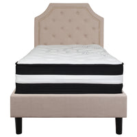 Flash Furniture - Lit à plate-forme Brighton à une place touffeté et rembourré en tissu beige avec matelas à ressorts ensachés-Ensemble de lit et matelas à plateforme à une place