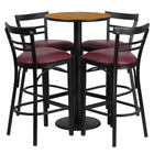 Flash Furniture 24'' Round Natural Laminate Table Set with Round Base and 4 Ladder Back Metal Bar Stools, Burgundy Vinyl Seat-Black Powder Coated Chair and Table Frame