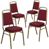 Flash Furniture HERCULES Series Trapezoidal Back Stacking Banquet Chairs with Burgundy Patterned Fabric & Gold Frame - 4 Pack-Set of 4 Multipurpose Banquet Chairs