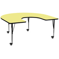 Flash Furniture Mobile 60"W x 66"L Horseshoe Thermal Laminate Activity Table - Yellow-Collaborative Horseshoe Shaped Activity Table