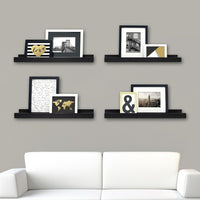 nexxt FN00298-3MC Edge 23" x 4" Picture Frame Ledge, Black-Measurement and weight capacity: each floating shelf measures 23"L x 4"W x 2"H. significant length means you have nearly 2 feet of the beautiful display, creating maximum storage space. each shelf holds up to 8 pounds which allows you to place items with a little more weight on each shelf