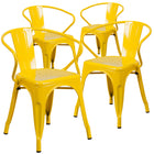 Flash Furniture Commercial Grade Metal Indoor-Outdoor Chair with Arms - Yellow-Stack Quantity: 8