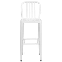 Flash Furniture 30" High White Metal Indoor-Outdoor Barstool with Vertical Slat Back-Industrial Style Modern Barstool
