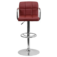 Flash Furniture Contemporary Quilted Vinyl Adjustable Height Barstool with Arms & Chrome Base - Burgundy-Contemporary Style Stool