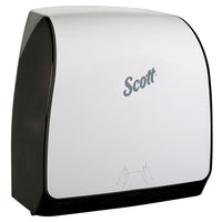 Scott Control Manual Slimroll Hard Roll Paper Towel Dispenser-1 Scott Control Slimroll Hard Roll Towel Dispenser, White Exterior, Pink Core Plug, Measures 12.63" x 16.13" x 10.2"