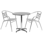 Flash Furniture 27.5" Round Aluminum Indoor-Outdoor Table Set with 2 Slat Back Chairs-Table and Chair Set