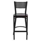 Flash Furniture HERCULES Series Black Grid Back Metal Restaurant Barstool - Mahogany Wood Seat-Metal Barstool