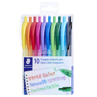 Staedtler Triangular Ball Pen - Assorted Colours - 10 Pack  -Retractable ballpoint pen