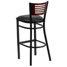 Flash Furniture HERCULES Series Black Slat Back Metal Restaurant Barstool - Mahogany Wood Back, Black Vinyl Seat-Black Vinyl Upholstered Seat