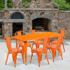 Flash Furniture 31.5'' x 63'' Rectangular Orange Metal Indoor-Outdoor Table Set with 6 Stack Chairs (ET-CT005-6-30-OR-GG)-Galvanized Steel, Metal, Rubber