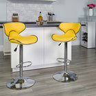 Flash Furniture 17 1/2" x 17 1/2" Cozy Mid-Back Vinyl Adjustable Bar Stool W/Chrome Base, Yellow, 2 Pack-Deep Curved Back and Seat