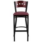 Flash Furniture HERCULES Black 4 Square Back Metal Restaurant Barstool - Mahogany Wood Back & Burgundy Vinyl Seat - 2 Pack-Set of 2 Metal Dining Bar Stools