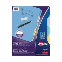 Avery Write & Erase Durable Plastic Write-On Dividers - 5 Tabs - Multi-colour-Write, erase and re-use with a ballpoint pen or pencil