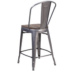 Flash Furniture - Tabouret à hauteur de comptoir de 24 po haut. à enduit lustré avec dossier et siège en bois-Siège en bois d'orme texturé noyer