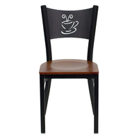 Flash Furniture HERCULES Series Black Coffee Back Metal Restaurant Chair - Cherry Wood Seat - 2 Pack-Set of 2 Metal Dining Chairs