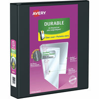 Avery® - Reliure de présentation durable à anneaux obliques en D, 1 1/2 po, noir-Les panneaux avant et arrière plus larges couvrent complètement les onglets et séparateurs standard