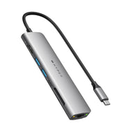 Hyper - HyperDrive SLAB Concentrateur USB-C 7 en 1 - Gris sidéral-Profitez de 7 ports essentiels, dont HDMI 4K 60 Hz, USB-C PD 90 W, Gigabit Ethernet, USB-A 5 Gbit/s, USB-A 5 Gbit/s, SD UHS-I 104 Mo/s et MicroSD UHS-I 104 Mo/s