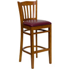 Flash Furniture HERCULES Series Vertical Slat Back Cherry Wood Restaurant Barstool - Burgundy Vinyl Seat-800 lb. Weight Capacity
