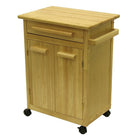 Winsome Kitchen Cart with One Drawer, cabinet, Natural-The solid beech wood worktop provides you with a handy food preparation surface on this rolling storage cart.  A top drawer is underpinned by a large two-door cabinet.  Handy towel bar on one side helps too.