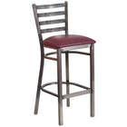 Flash Furniture HERCULES Series Clear Coated Ladder Back Metal Restaurant Barstool - Burgundy Vinyl Seat-500 lb. Weight Capacity