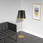 Dainolite - Lampe sur pied transitionnelle Dainolite, 1 lumière, laiton vieilli avec abat-jour tambour noir/or-Métal