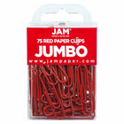 JAM Paper Colored Jumbo 2" Paper Clips - Red - 3 Packs of 75-Color: Red