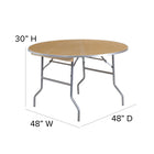 Flash Furniture 48" Round HEAVY DUTY Birchwood Folding Banquet Table with METAL Edges-Quadruple Coated Polyurethane Varnish Top