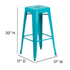 Flash Furniture Commercial Grade 30" High Backless Crystal Teal-Blue Indoor-Outdoor Barstool-Crystal Blue Powder Coated Frame Finish