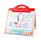 Hape Store & Go Easel-Comes with 1 chalkboard eraser, 2 magnetic whiteboard markers with eraser tops, 12 colored chalks, and a chalk holder