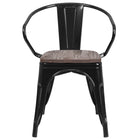 Flash Furniture Black Metal Chair with Wood Seat & Arms-Set of 4 Stackable Bistro Style Chairs