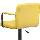 Flash Furniture Contemporary Quilted Vinyl Adjustable Height Barstools with Arms & Chrome Base - Yellow - 2 Pack-Swivel Seat