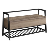 Monarch Specialties 4501 42"L Bench - Dark Taupe Storage/Black Metal-Finished on all sides in a dark taupe wood-look finish with a black metal frame