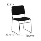 Chaise empilable en tissu noir à haute densité de la série HERCULES, avec capacité de 1000 lb et base traîneau chromée-Cadre en acier de calibre 17