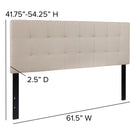 Flash Furniture Bedford Tufted Upholstered Queen Size Headboard - Beige Fabric-Black Metal Stands with Adjustable Bed Rail Slots