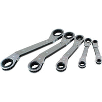 Gray Tools 5 Piece 6 & 12 Point SAE, 25Deg Offset Ratcheting Box Wrench Set, 1/4" X 5/16"-3/4" X 7/8"-Contains 6PT sizes: 1/4" X 5/16", 3/8" X 7/16", 1/2" X 9/16"and 12 PT sizes: 5/8" X 11/16" & 3/4" X 7/8".