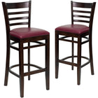 Flash Furniture HERCULES Series Ladder Back Walnut Wood Restaurant Barstools with Burgundy Vinyl Seat - 2 Pack-Ladder Back Design