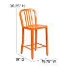 Flash Furniture 24" High Orange Metal Indoor-Outdoor Counter Height Stool with Vertical Slat Back-Designed for Indoor and Outdoor Use